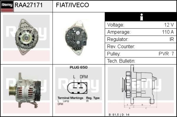 DELCO REMY Ģenerators RAA27171